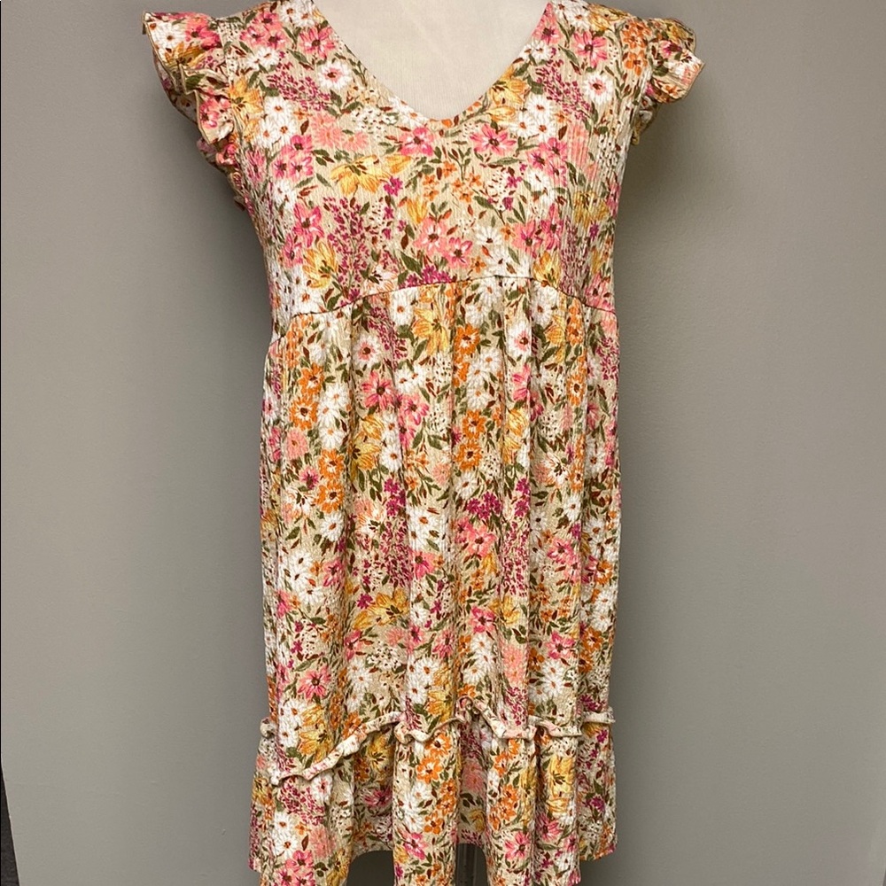 Pink and Orange Ruffled Tiered Sundress